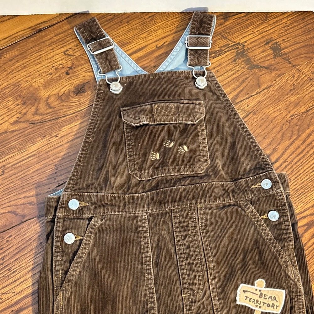 Gymboree Boys Brown Corduroy Overalls‎ Bear Territory Vintage Style Snaps Kids - Picture 2 of 12